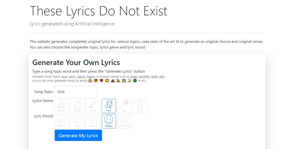 These Lyrics Do Not Exist screenshot