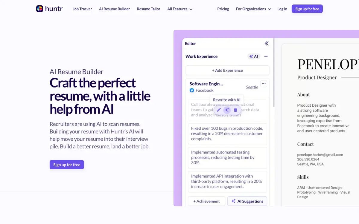Huntr AI Resume Builder screenshot