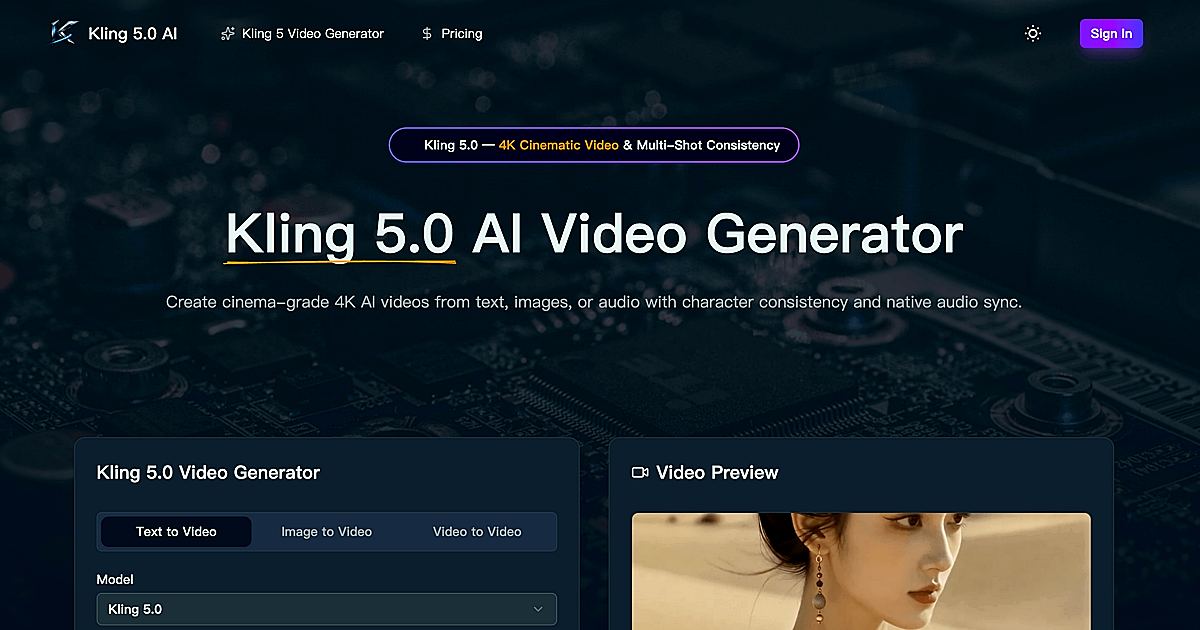 Kling 5.0 screenshot