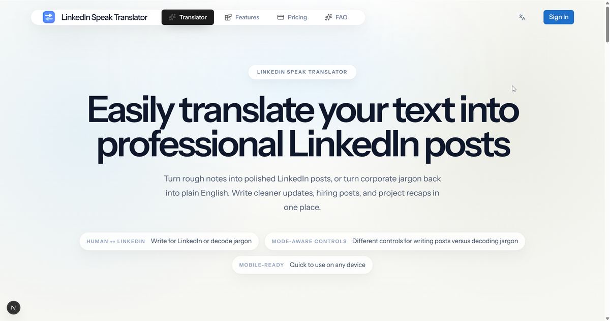 LinkedIn Speak Translator screenshot