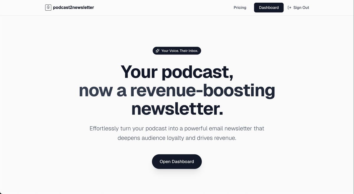 Podcast2Newsletter screenshot