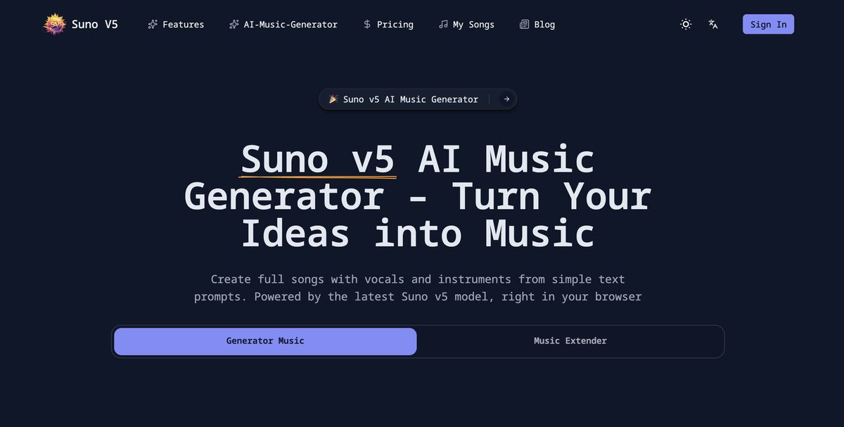 Suno v5 AI Music Generator screenshot